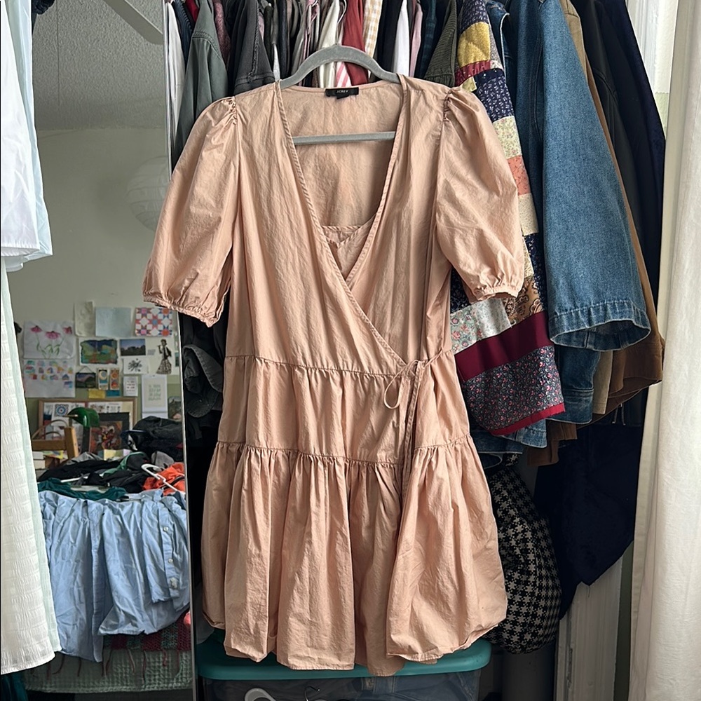 J. Crew Puff Sleeve Cotton Poplin Wrap Dress
